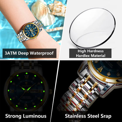 Women Wristwatch Luxury Quartz Ladies Watch Waterproof Stainless Steel Luminous Date Week Women'S Watches Dress Clock