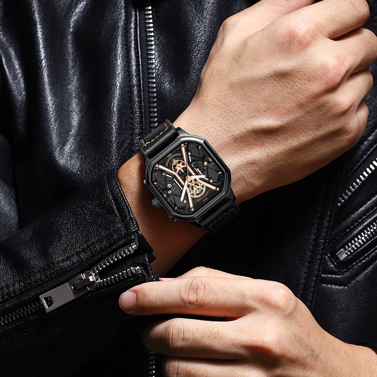 Fashion Men Wristwatches Luxury Chronograph Luminous Waterproof Date Man Watch Square Dial Leather Quartz Men'S Watches
