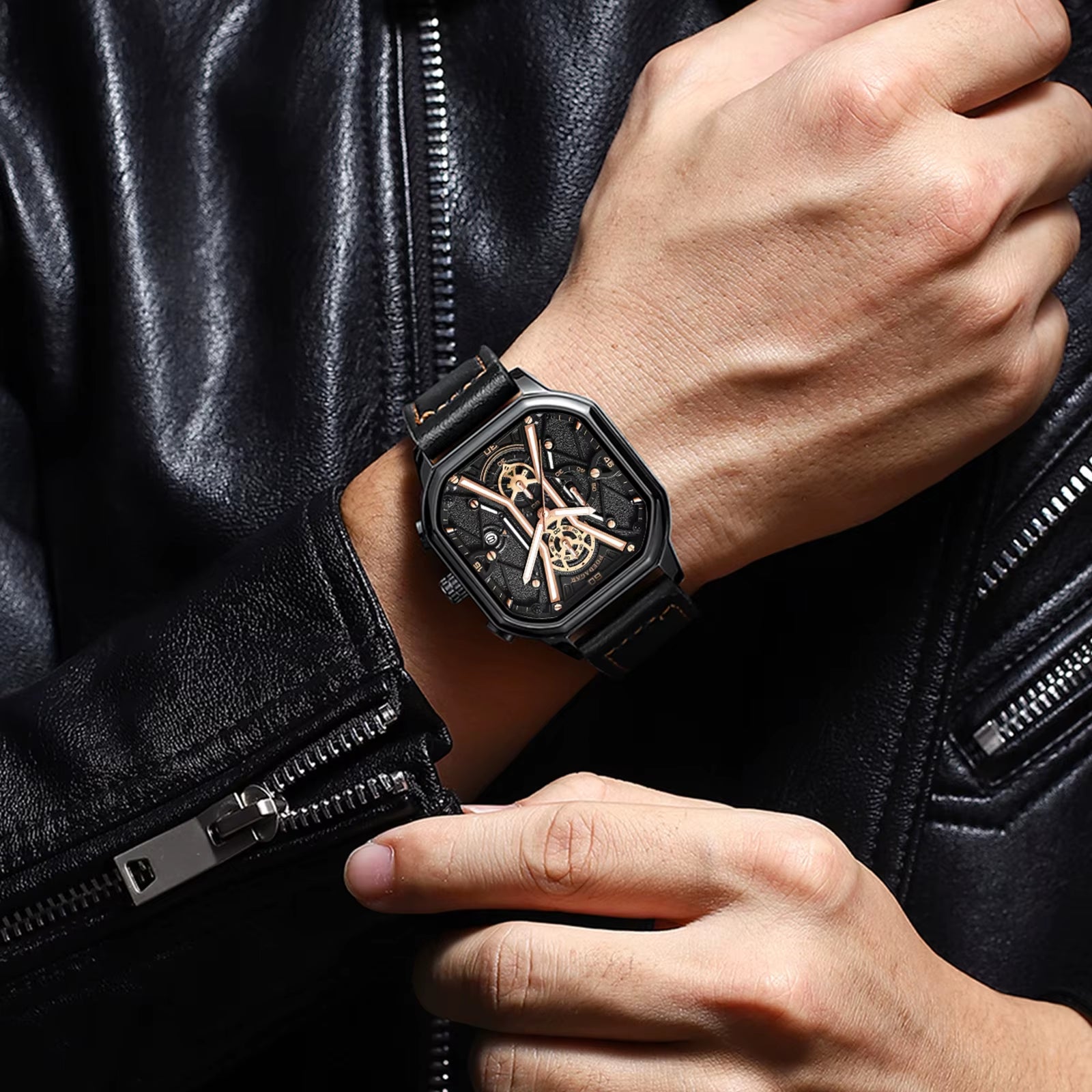 Fashion Men Wristwatches Luxury Chronograph Luminous Waterproof Date Man Watch Square Dial Leather Quartz Men'S Watches