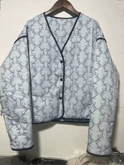 New Women'S Clothing European and American Style Fashion Simple All-Match Casual Printed Long Sleeve Cotton Jacket