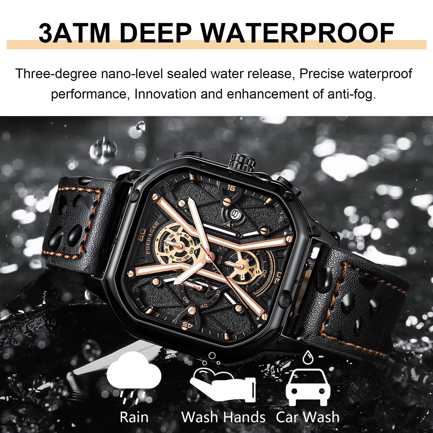 Fashion Men Wristwatches Luxury Chronograph Luminous Waterproof Date Man Watch Square Dial Leather Quartz Men'S Watches