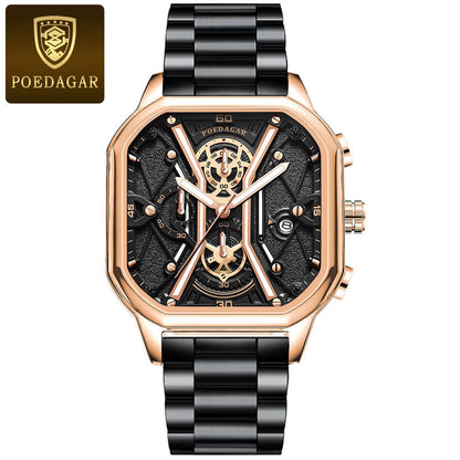 Fashion Men Wristwatches Luxury Chronograph Luminous Waterproof Date Man Watch Square Dial Leather Quartz Men'S Watches