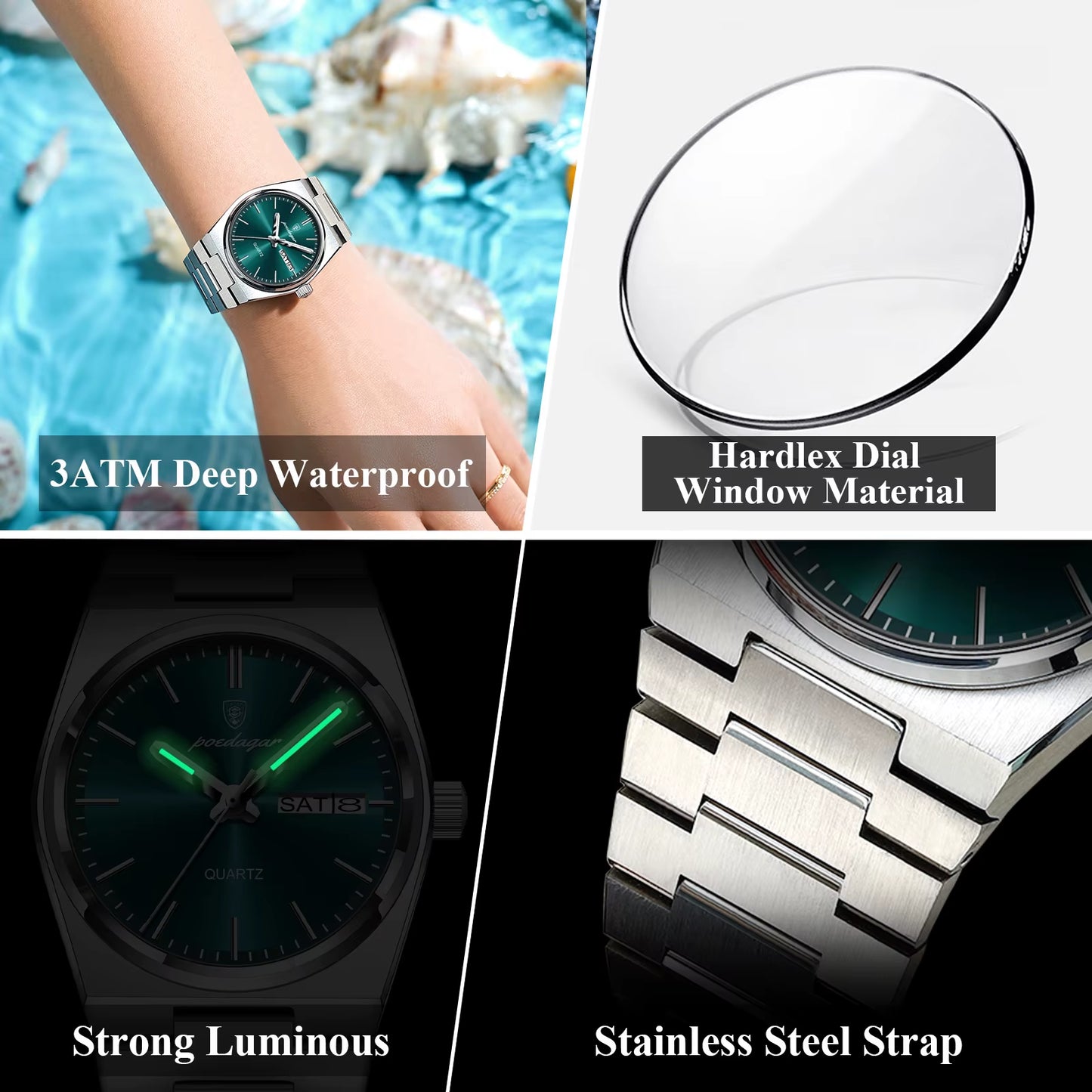 Luxury Watch for Woman Ladies Elegant Quartz Watch Waterproof Luminous Date Week Stainless Steel Women'S Watches Clock