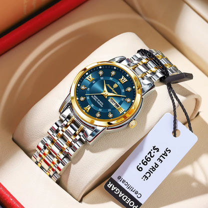Women Wristwatch Luxury Quartz Ladies Watch Waterproof Stainless Steel Luminous Date Week Women'S Watches Dress Clock