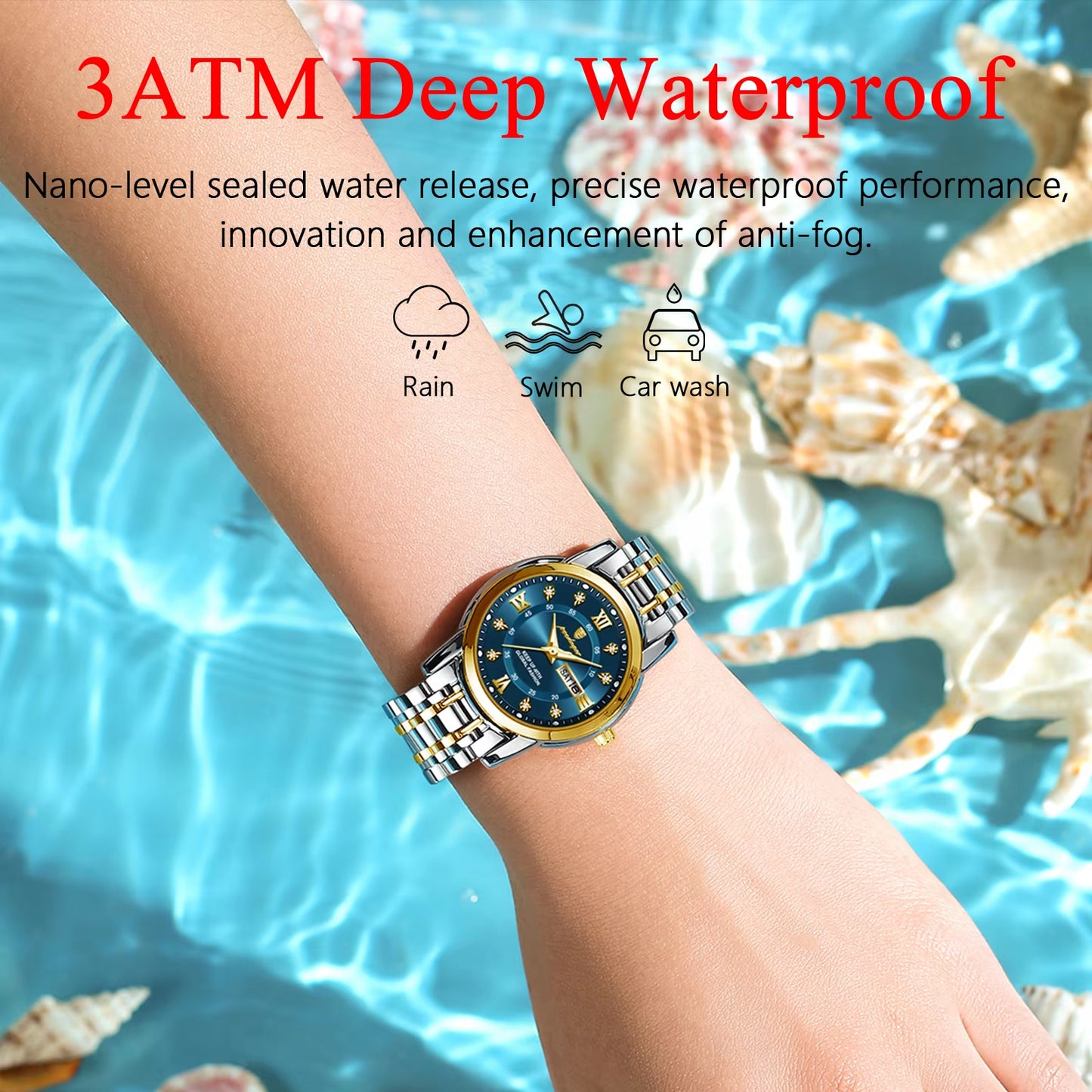 Women Wristwatch Luxury Quartz Ladies Watch Waterproof Stainless Steel Luminous Date Week Women'S Watches Dress Clock