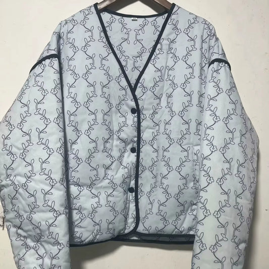 New Women'S Clothing European and American Style Fashion Simple All-Match Casual Printed Long Sleeve Cotton Jacket
