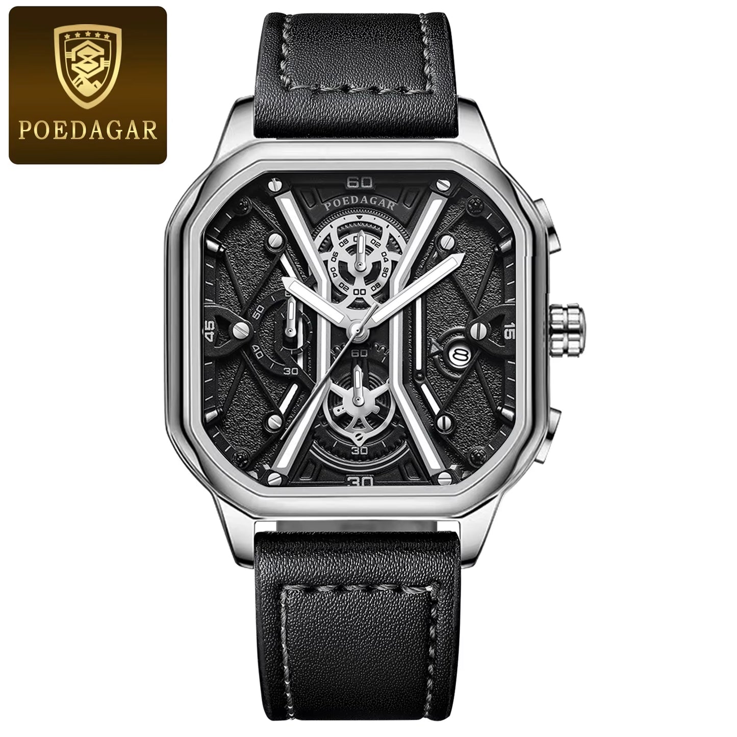Fashion Men Wristwatches Luxury Chronograph Luminous Waterproof Date Man Watch Square Dial Leather Quartz Men'S Watches