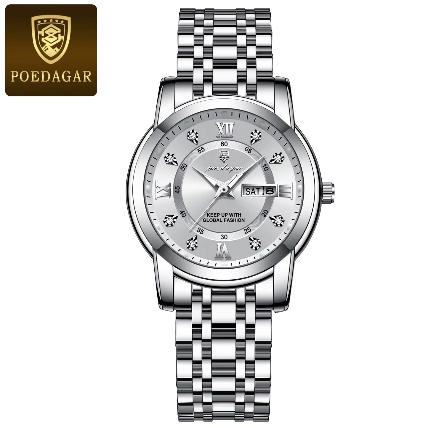 Women Wristwatch Luxury Quartz Ladies Watch Waterproof Stainless Steel Luminous Date Week Women'S Watches Dress Clock