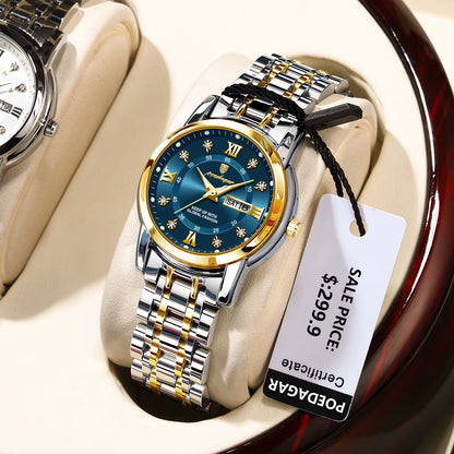 Women Wristwatch Luxury Quartz Ladies Watch Waterproof Stainless Steel Luminous Date Week Women'S Watches Dress Clock